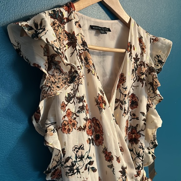 Boston Proper Floral Autumn Metallic Wrap Dress - Picture 6 of 14